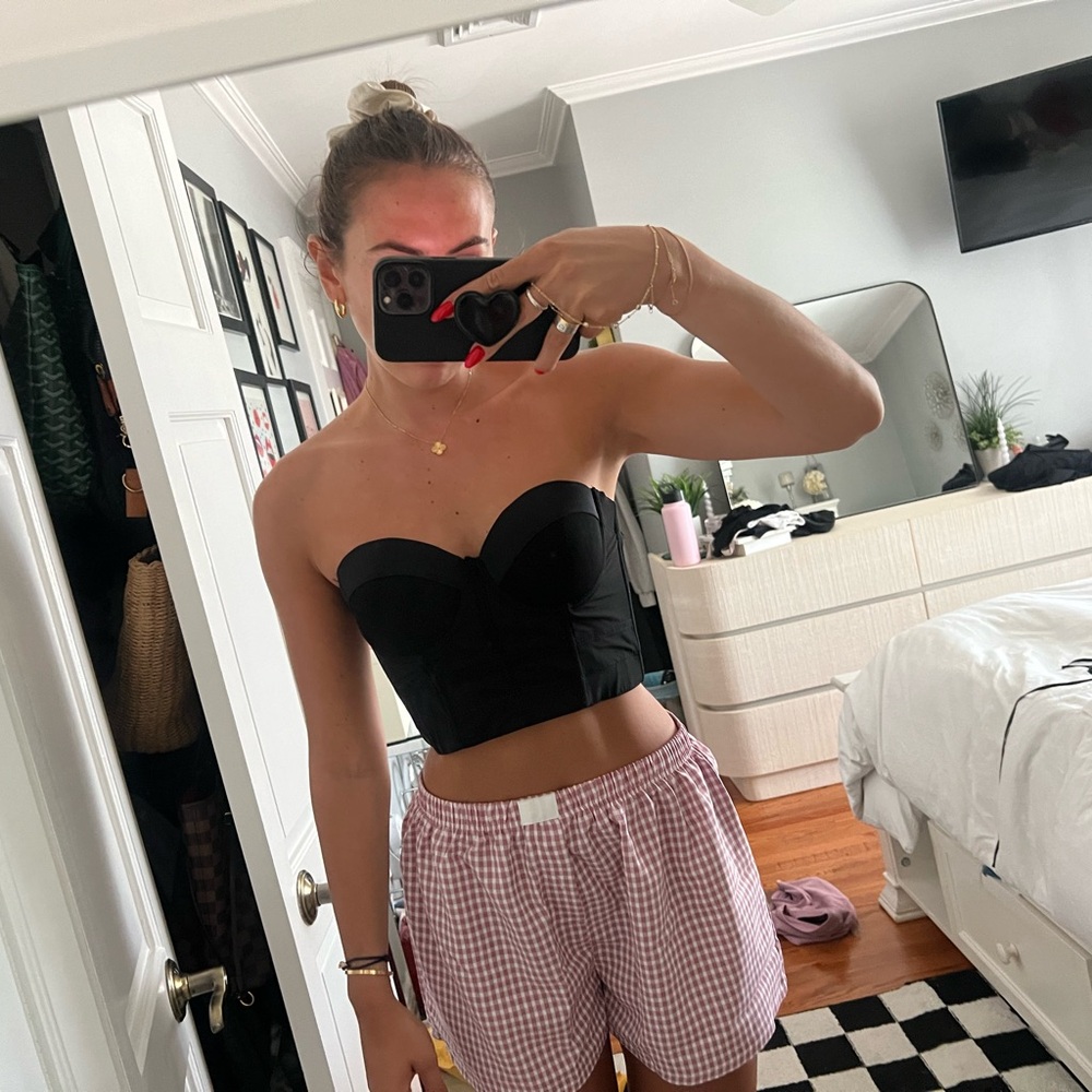 Black strapless mesh corset top